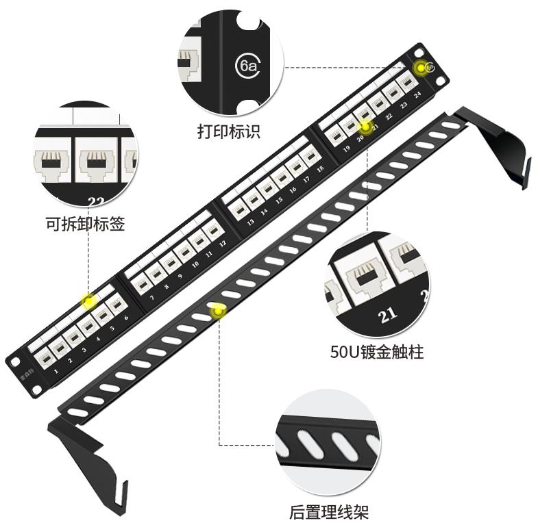 MC2805-624(六類網絡款24口)細節展示50u鍍金，可拆卸標簽等